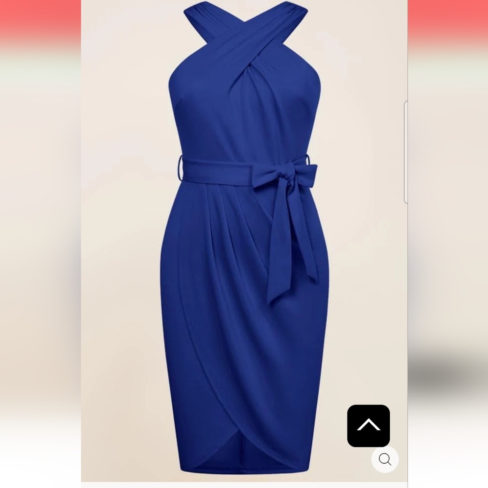 Green Wrap Front Halterneck Dress. NWT